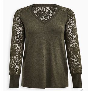 NWT Torrid Olive lace sweater size 3